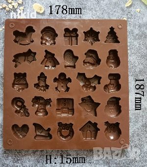 25 Коледен микс много коледни фигурки силиконов молд форма за шоколадови бонбони гипс фондан шоколад, снимка 3 - Форми - 38796310