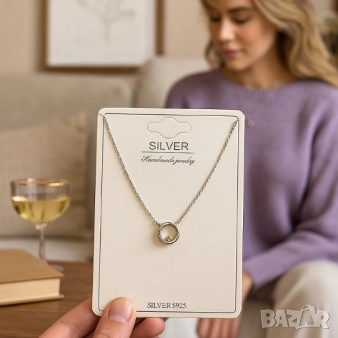 Класическо сребърно колие с кръгла висулка, снимка 3 - Колиета, медальони, синджири - 51926355