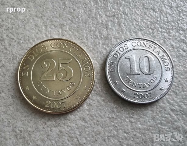Монети. Никарагуа . 10 и 25 центавос . 2007 година.
