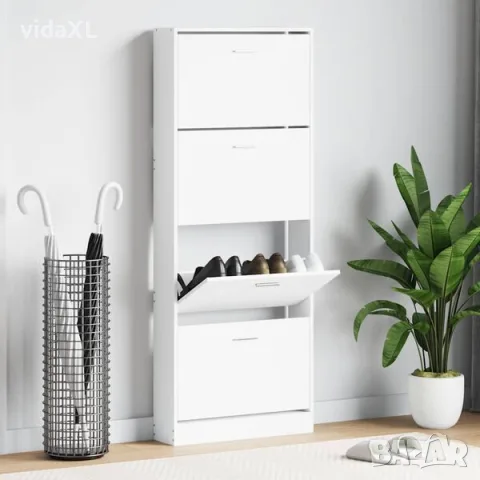 vidaXL Шкаф за обувки, бял, 59x17x150 см, инженерно дърво（SKU: 342518）, снимка 2 - Шкафове - 56123376
