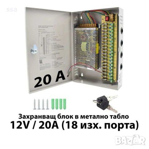 Захранващ блок в метално табло 12V / 20A (18 камери)