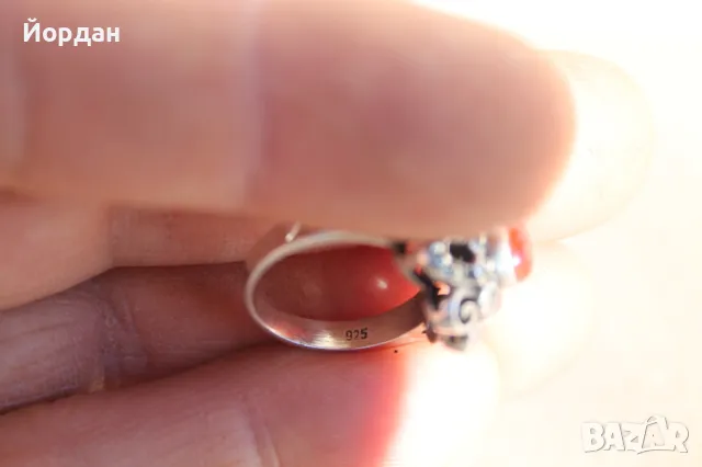 Дамски сребърен пръстен камънъни маркезит и карнеол, снимка 11 - Пръстени - 48425793
