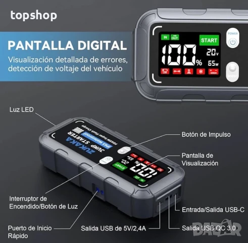 Jump Starter / Джъмп стартер за кола ZUKAKA 6000A, 26800mAh 12V, бензин и дизел бързо зареждане 65W, снимка 5 - Аксесоари и консумативи - 48724125