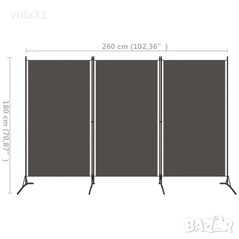 vidaXL Параван за стая, 3 панела, антрацит, 260x180 см, снимка 4 - Паравани - 56146694