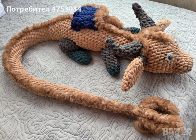 Плетена играчка, голям плюшен дракон, ръчна изработка, снимка 3 - Плюшени играчки - 53684319