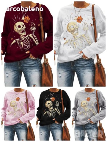 Дамски моден пуловер с принт на Halloween, 5цвята - 023, снимка 1 - Блузи с дълъг ръкав и пуловери - 41760477