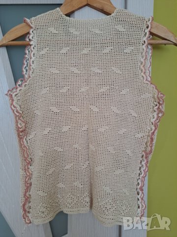 Дамска ръчно плетена блуза без ръкав уникат, снимка 4 - Блузи с дълъг ръкав и пуловери - 41584170