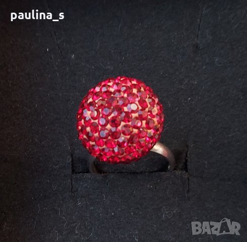 Сребърен пръстен проба 925 / червена топка с кристали "Swarovski" , снимка 4 - Пръстени - 26293568