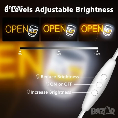 YSUIEC Whiskey Open LED неонова табела, димируема, USB захранване, снимка 3 - Лед осветление - 51373797