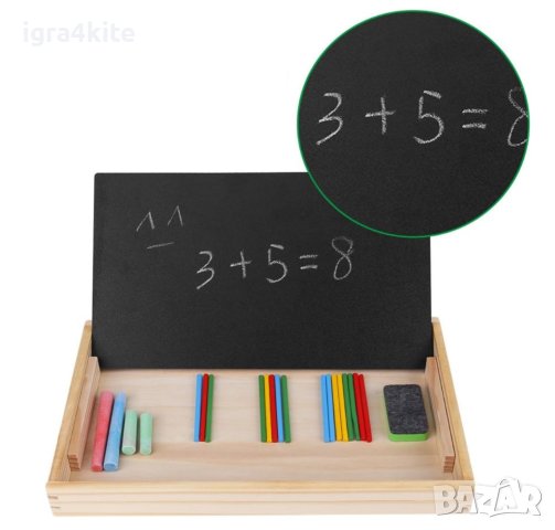 Дървена двустранна дъска с математика пръчици и часовник, снимка 6 - Образователни игри - 41083542