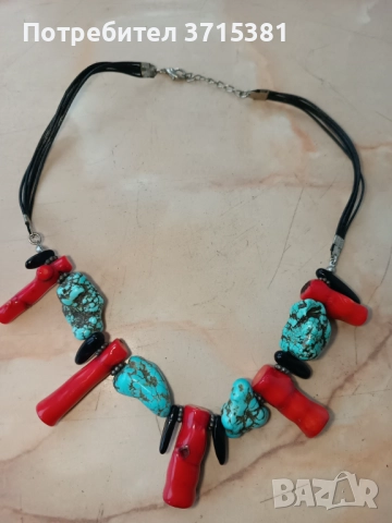 Колие с червен корал и тюркоаз, снимка 3 - Други ценни предмети - 52907721