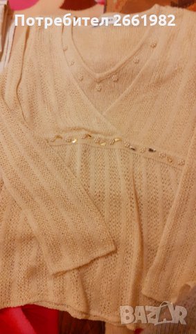 Златиста мрежеста блуза с бродирани камъчета, снимка 1 - Блузи с дълъг ръкав и пуловери - 34740848