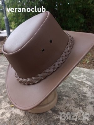 Естествена Кожена каубойска шапка Кафява, снимка 8 - Шапки - 41861989