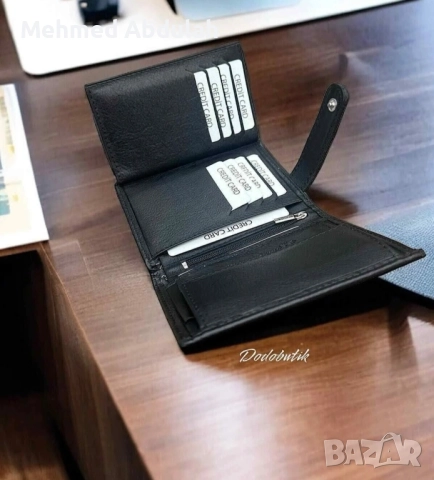 Черен портфейл с естествена кожа , снимка 2 - Портфейли, портмонета - 52488202