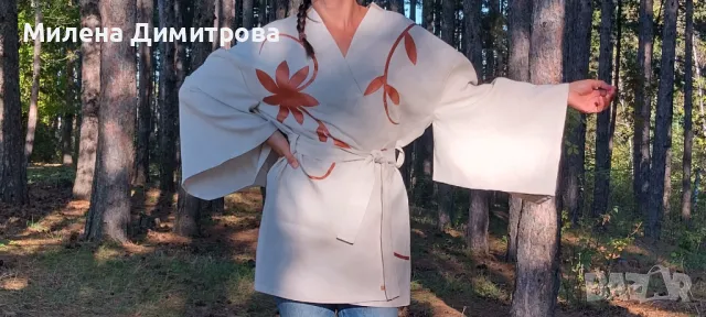 Ръчно рисувано ленено кимоно , снимка 5 - Сака - 48868514