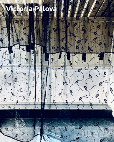 Комплект черни тюлени пердета с флорални мотиви (2 броя), снимка 7 - Пердета и завеси - 53728237