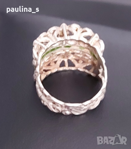 Винтидж / Стар семеен сребърен пръстен със зелен емайл / проба 925 , снимка 11 - Пръстени - 44581893