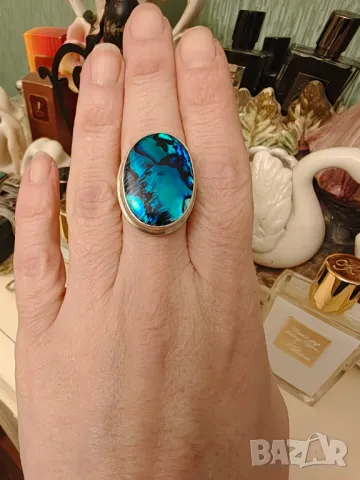 Старинен страхотен пръстен  със син седеф разпродажба
