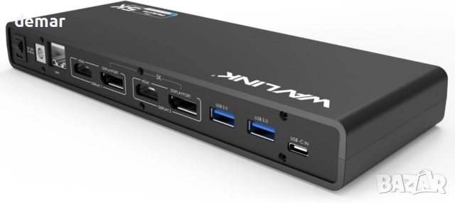 Докинг станция Displaylink, универсална WAVLINK USB-C с 2× HDMI и DP