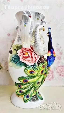 Ваза паун ръчно рисуване , снимка 2 - Вази - 48560030