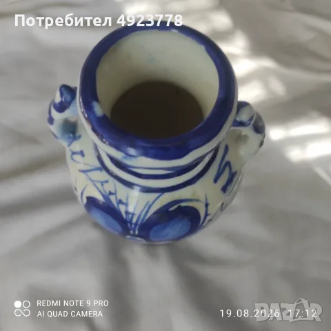 Ръчно рисувана и изпечена глинена ваза, снимка 5 - Ръчно изработени сувенири - 55724104