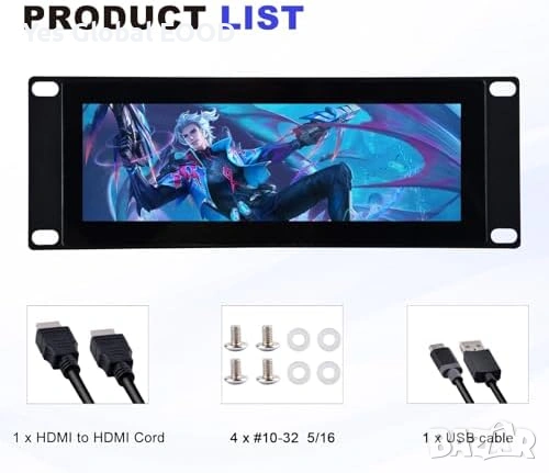 GeeekPi 7.84" 2U Rack LCD Touch 1280x400, снимка 9 - Монитори - 53604233