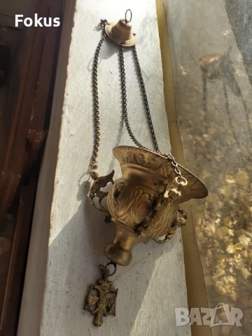 Старо бронзово висящо кандило кадило тамянник, снимка 3 - Антикварни и старинни предмети - 51106756