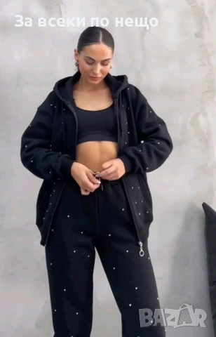 Дамски Ватиран Спортен Комплект С Кристали🔝Дамски Спортен Екип С Камъни-Различни Цветове Код S14, снимка 4 - Спортни екипи - 52396594