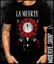 Черна тениска с щампа LA MUERTE RED CLOCK, снимка 1 - Тениски - 41084591