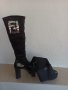 Дамски черни дълги ластични ботуши с висок ток и дебела подметка и лачена основа, снимка 7