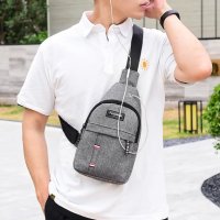 Мъжка чанта, чантичка за пред гърди чанта през рамо, или гръб, черна и сива с отвор за кабел, раница, снимка 4 - Чанти - 41435936
