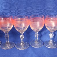 Разкошни ретро ракиени чаши, калиево стъкло, ръчна гравюра – 6 бр, снимка 1 - Чаши - 44496914
