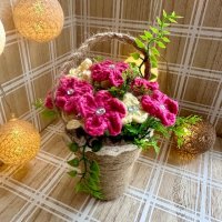 Ръчно направени  кошнички с плетени на една кука цветя, снимка 11 - Други - 44460903