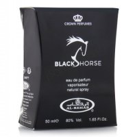 Дълготраен арабски парфюм  Al Rehab 50 ml BLACK HORSE Лимонена трева,бергамот, кедър, пачули , порто, снимка 2 - Унисекс парфюми - 42356584
