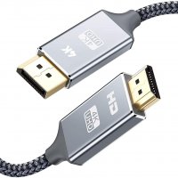 4K DisplayPort към HDMI, 4K@30Hz, DP към HDMI кабел, найлонова оплетка, позлатени накрайници,100 см, снимка 1 - Кабели и адаптери - 35828573