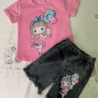 Комплект от дънкови къси панталонки с тениска, снимка 6 - Детски комплекти - 41291416