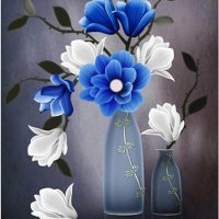 Комплект за Диамантен Гоблен - Сини и Бели Цветя във Ваза!, снимка 1 - Гоблени - 41840968