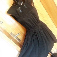 Черна къса рокля плисе солей с дантела М/Л, снимка 3 - Рокли - 34042673