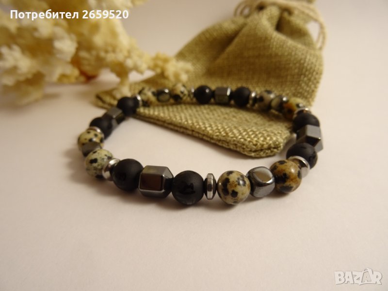 Водоустойчива мъжка гривна от естествени камъни, снимка 1