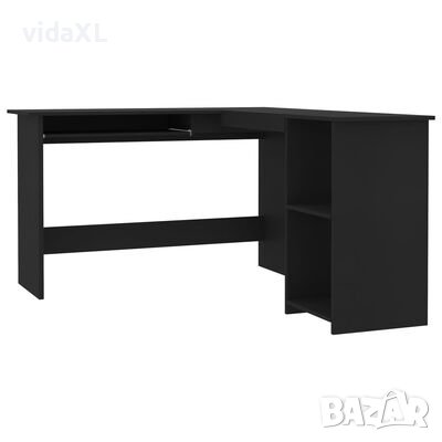 vidaXL Г-образно ъглово бюро, черно, 120x140x75 см, ПДЧ（SKU:800748, снимка 1