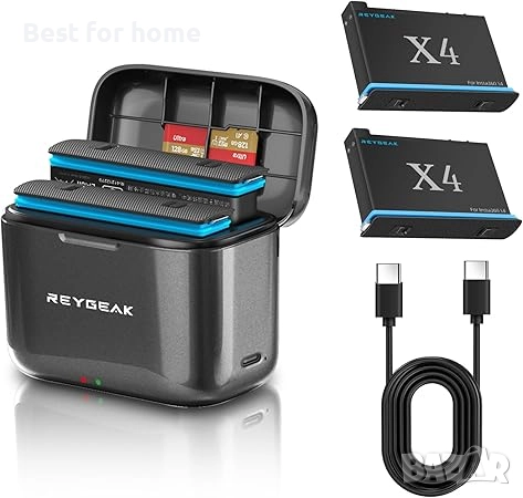 REYGEAK Батерия и зарядно за Insta360 X4, 2 броя преносими батерии с 2 порта, снимка 1