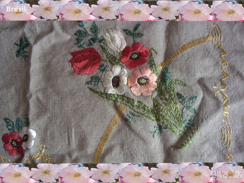 покривки за маса на една кука Бродирана покривка с цветя Тишлайфери Карета, снимка 1