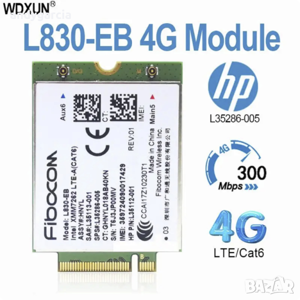  Fibocom L830-EB 4G M.2 Cellular Module Card For Lenovo T480 T480s X280 X380 Yoga T580 модем, снимка 1