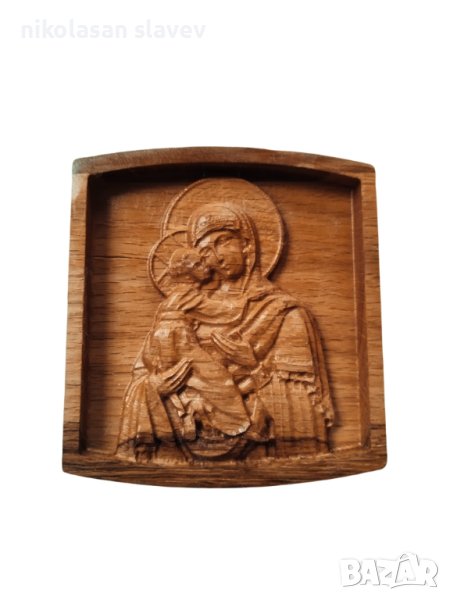 Икона Света Богородица-дърворезба, снимка 1