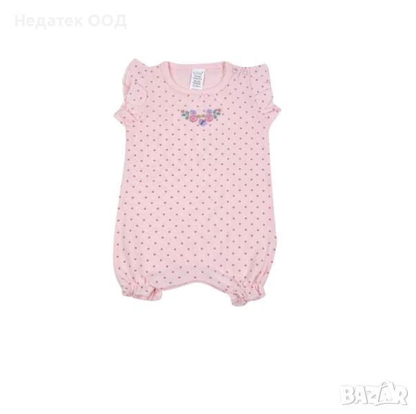 Бебешки ромпър, розов, цветя и точки, 3-6 месеца, снимка 1