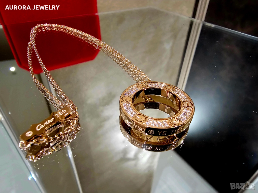 CARTIER Love Rose Gold Large Paved Diamonds Pendant Дамскo Колие, снимка 1