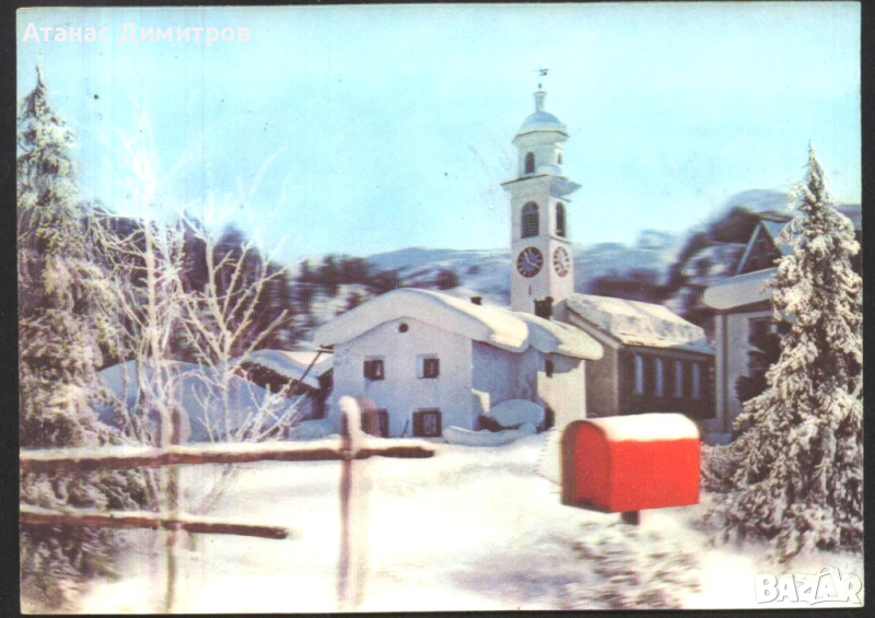 Стерео 3D картичка Зима Църква Пейзаж 1977 от Япония, снимка 1