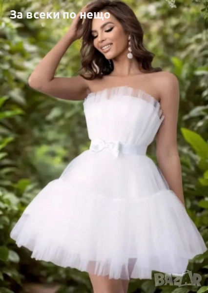 Дамска Бяла Кукленска Рокля От Тюл Тип Пачка Код S325, снимка 1