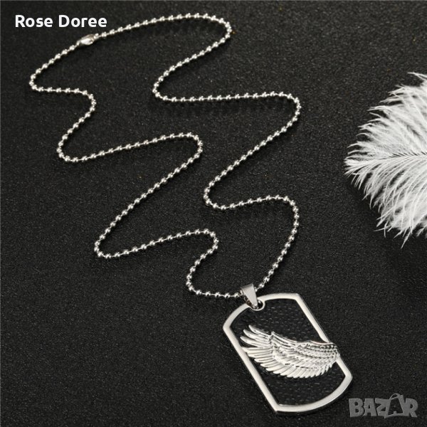 RD 468 Ангелско крило колие в сребристо медицинска стомана мъжки мъжко черно унисекс Ангел пазител , снимка 1