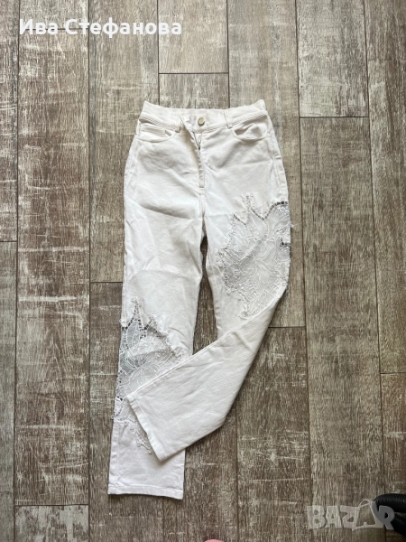 Бели разкошни елегантни дънки дънкови панталони с бяла дантела, снимка 1